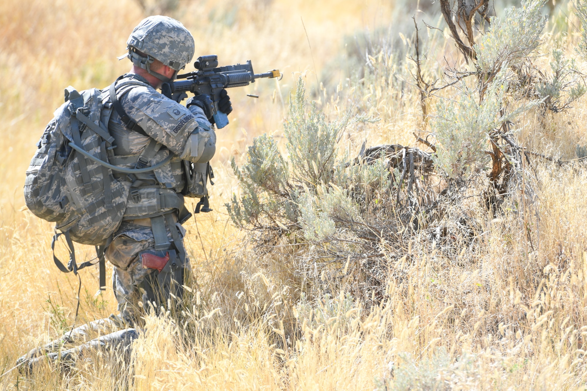 Master Sgt. Leif Gisselberg, a security forces defender from the Air Force Research Laboratory, Det. 15, Hawaii, during training patrol Sept. 7, 2018, at Hill Air Force Base, Utah. Gisselberg was one of six Airmen selected to the security forces team representing Air Force Material Command at the 2018 Defender Challenge Sept. 10-14 at Camp Bullis Military Training Reservation, near San Antonio, Texas. The team will compete against 13 other teams from other U.S. Air Force major commands, Great Britain and Germany in the first 2018 Defender Challenge since 2004.  (U.S. Air Force photo by Cynthia Griggs)