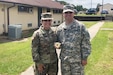 U.S. Army Reserve Brig. Gen. Kris A. Belanger, left, commanding general of the 85th Support Command pauses for a photo with Staff Sgt. Joel Rogers, assigned to the 2-346th Training Support Battalion, 85th Support Command, at Camp Shelby, Mississippi, July 22, 2018.