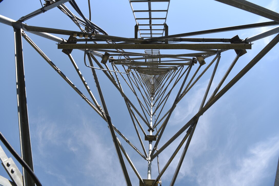 An antenna transmits signals to land mobile radios at Ellsworth Air Force Base, S.D., Sept. 5, 2018. LMR’s on base use antennas to transmit signals to other radios on base and to other locations around the world. (U.S. Air Force photo by Airman 1st Class Thomas Karol)