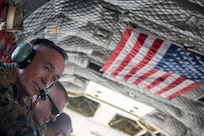 U.S. Marine Corps Gen. Joe Dunford, chairman of the Joint Chiefs of Staff, rides aboard a CH-47 Chinook in Kabul, Afghanistan, Sept. 7, 2018.