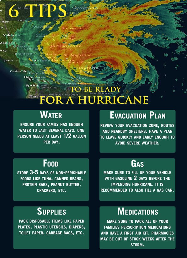 The activity in the tropics is increasing as we reach the peak of hurricane season. Now is the time to make sure you and your family are prepared. Here are some hurricane preparedness tips to ensure you and your family are prepared should a hurricane impact Marine Corps Recruit Depot Parris Island or the Eastern Recruiting Region.
