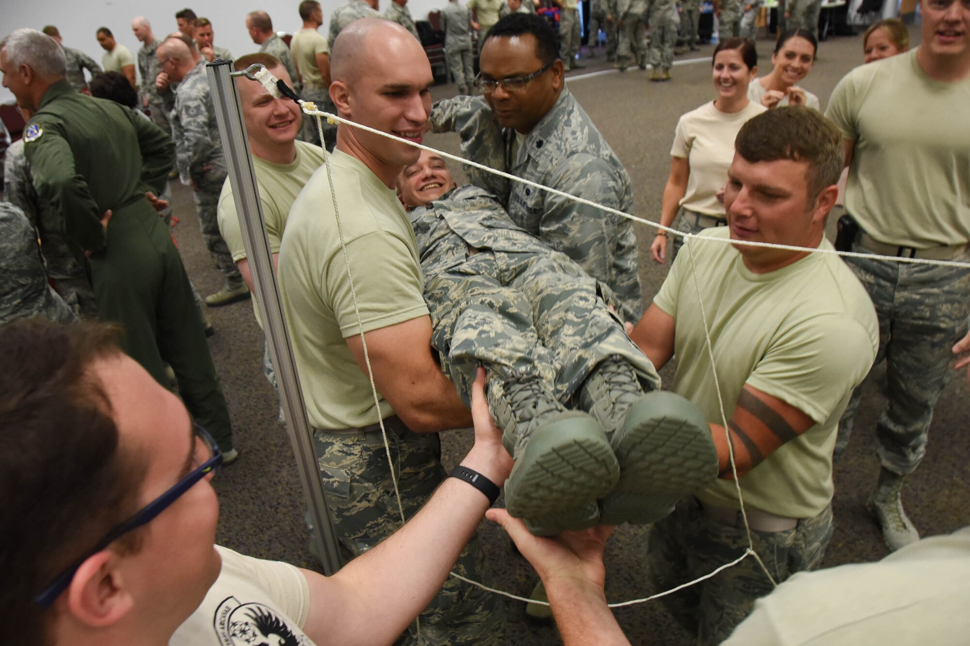 Members of the 118th Wing participate in a team building project during their annual training held at the Air Dominance Center in Savannah, Ga. Aug. 16, 2018.