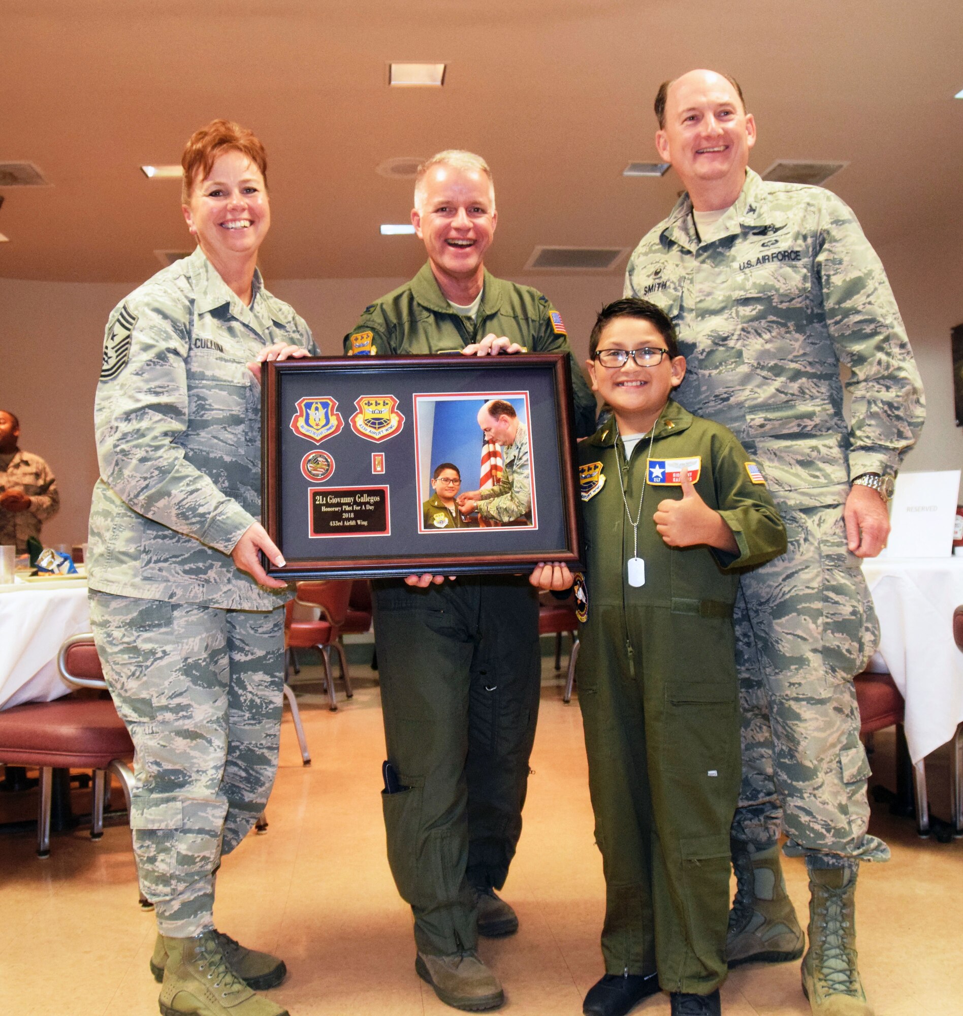 The 433rd Airlift Wing hosted 8-year-old Giovanny Gallegos, who is battling high risk leukemia, as the Pilot for a Day Sept. 8, 2018 at Joint Base San Antonio-Lackland.