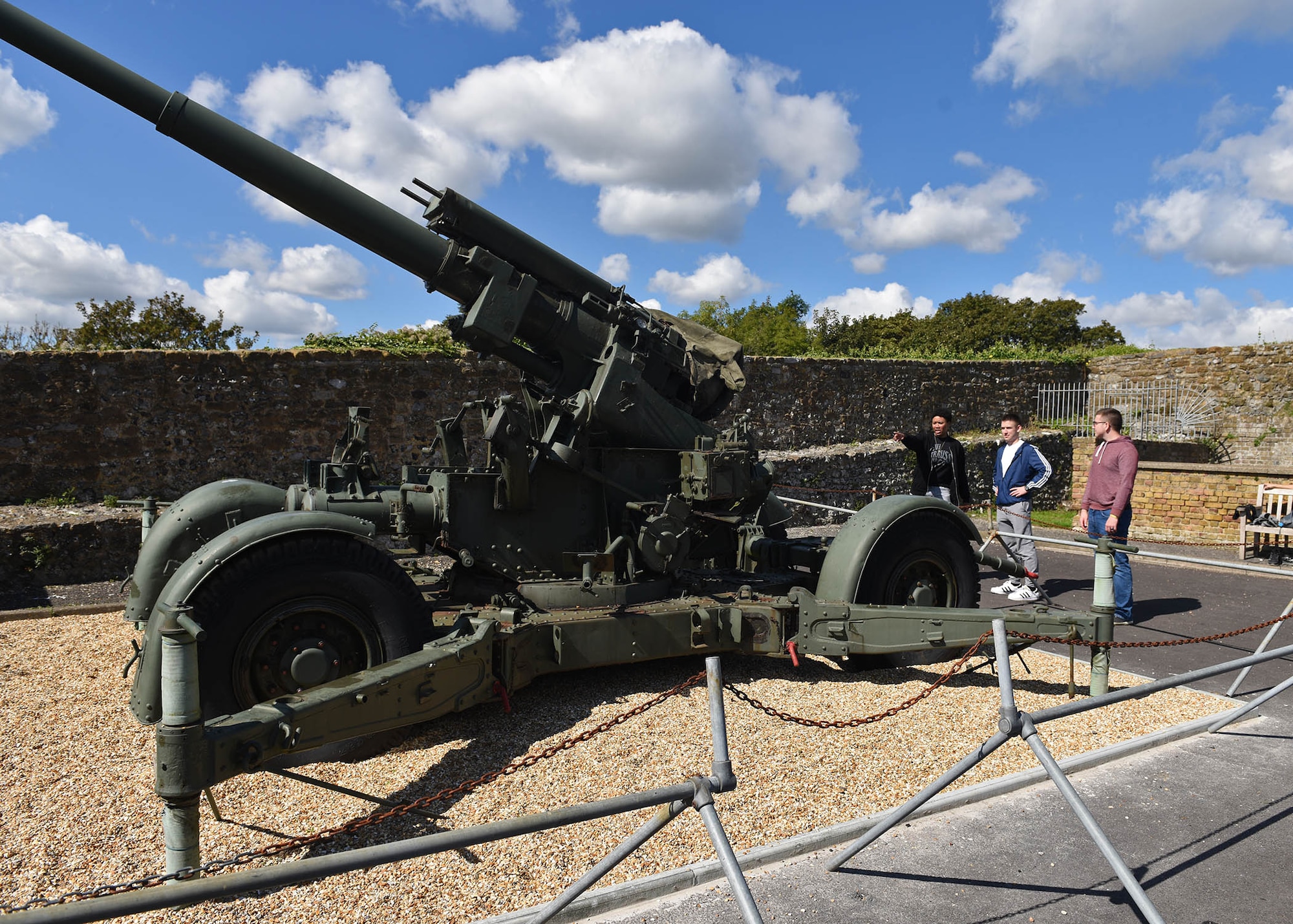 Team Mildenhall Airmen observe a World War I fire command post during a resiliency trip to Dover Castle in Dover, England, Sept.  7, 2018. The trip included a self-guided tour of the castle along with an underground hospital, and a realistic representation of Operation Dynamo. Operation Dynamo was the rescue and evacuation of 338,000 Allied troops from Dunkirk in May 1940. (U.S. Air Force photo by Senior Airman Luke Milano