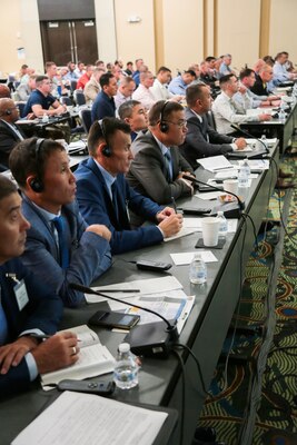 Senior enlisted leaders listen to a presentation given at the CENTCOM Joint Senior Enlisted Leaders Conference in Tampa, Fla., Sept. 6, 2018. The purpose of the four-day U.S. Central Command hosted conference is to provide a forum for senior enlisted leaders to explore ways to empower and develop their non-commissioned officer ranks and to build a network of multi-national senior enlisted professionals. Senior enlisted leaders from CENTCOM's component commands, five National Guard units and representatives from eight partner nations. (U.S. Central Command Public Affairs photo by Tom Gagnier)