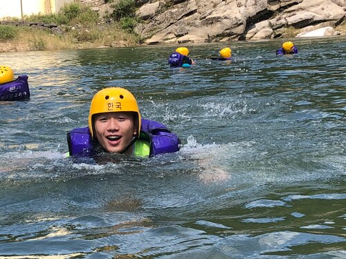 South Korean soldier swimming.