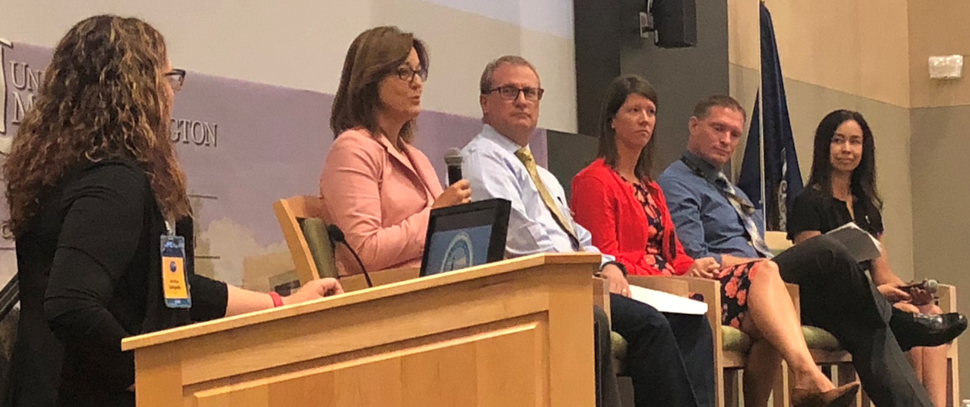 IMAGE: KING GEORGE, Va. (Aug. 30, 2018) – Panel members discuss “The Mystery of Work-Life Balance” at the first Leadership in a Diverse Environment Training Event hosted by Naval Surface Warfare Center Dahlgren Division (NSWCDD). Jessica Delgado facilitates the panel discussion among panelists Lisa Tindall, Paul Wingeart, Allyson Regan; Adam Jones and Camille Ward. The training event featured a wide spectrum of presentations and discussion panels focusing on the challenges and opportunities facing today’s leadership.