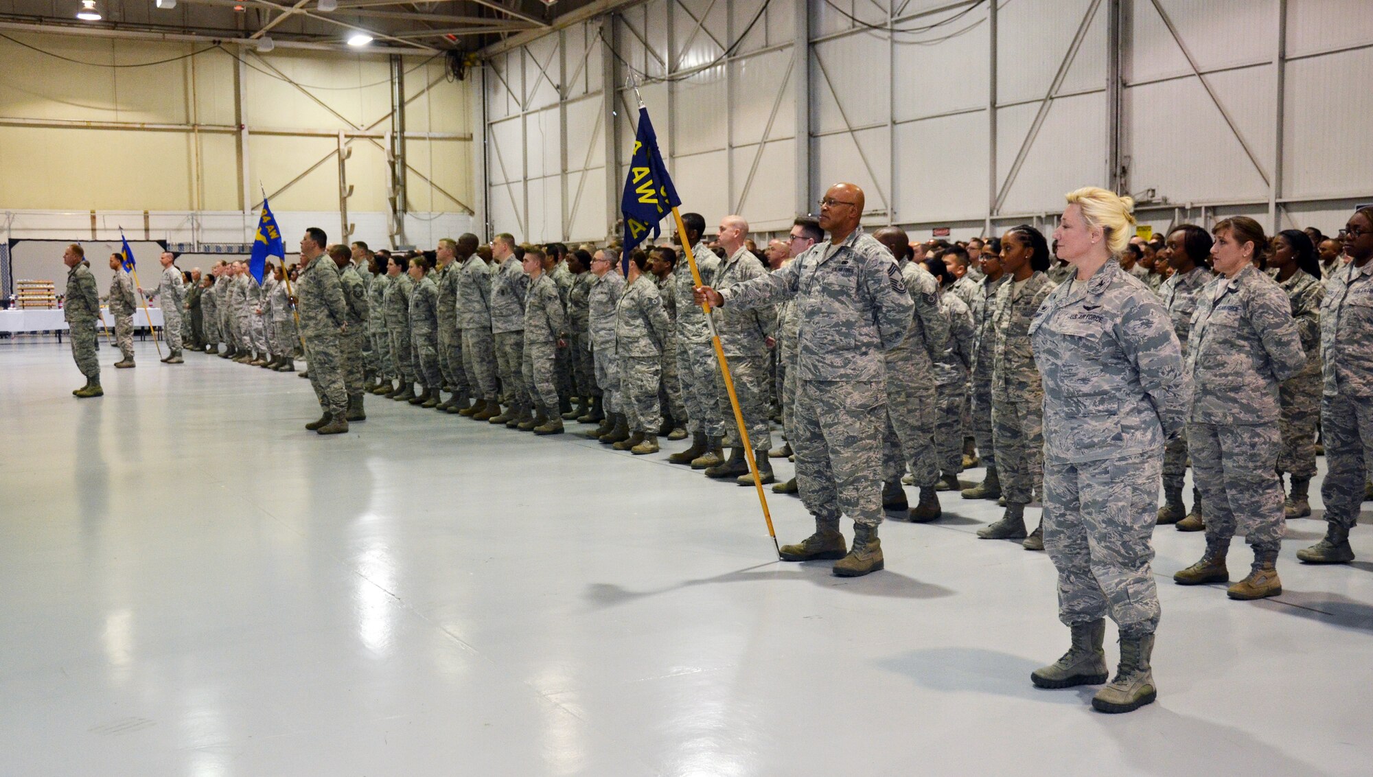Airmen from the 94th Airlift Wing stand in formation during a change of command ceremony. (U.S. Air Force photo/Staff Sgt. Kelly Goonan)