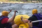 Soldier tries whitewater rafting in South Korea.