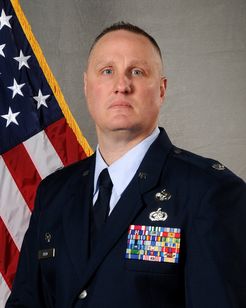 U.S. Air Force Lt. Col. Robert Reed, the commander of the 182nd Force Support Squadron, Illinois Air National Guard, poses for a portrait in Peoria, Ill., April 4, 2018.