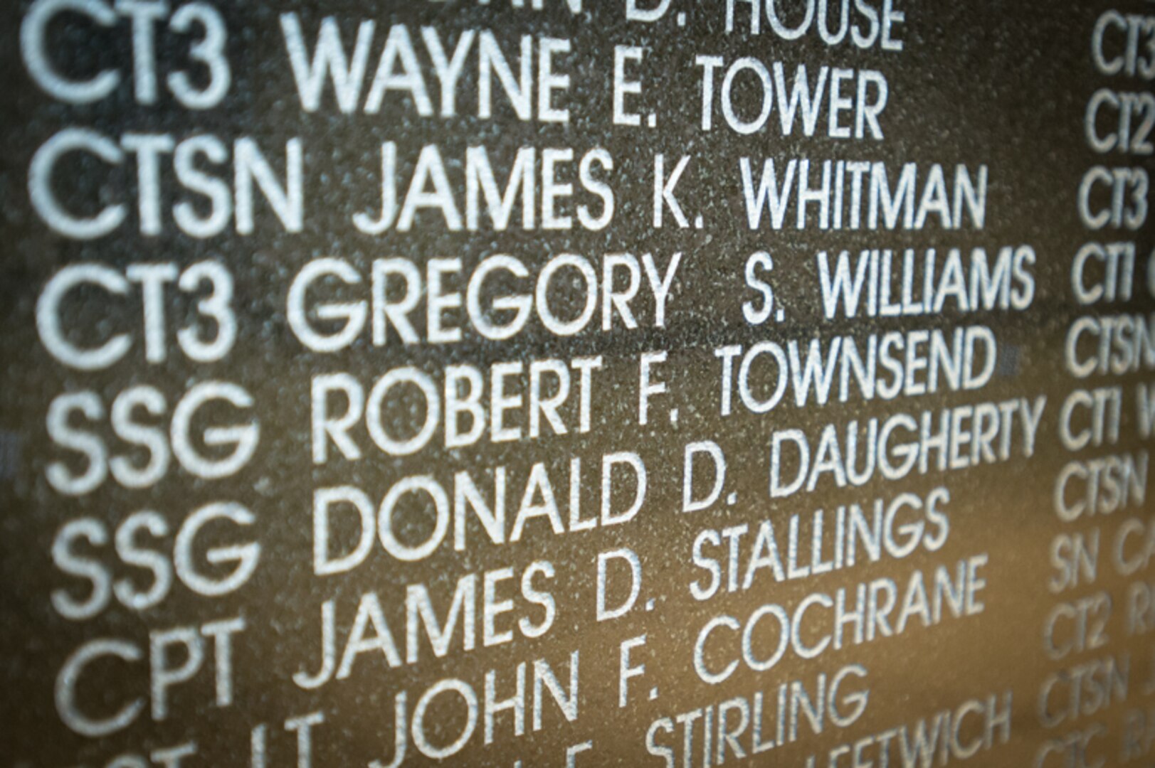 Staff Sergeant Robert Townsend's name etched on the Memorial Wall.
