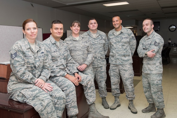 Airman assigned to the 167th Airlift Wing’s comptroller flight, Staff Sgt. Valerie Riggleman, Master Sgt. Jonathan Britton, Master Sgt. Brooke Tusing, 1st Lt. Aaron Hansrote, Staff Sgt. Luis Morello and Tech. Sgt. Bryan Turner have served as paying agents on the wing’s bi-weekly flight to Niger, Africa. The wing started the routine missions in July, transporting supplies and equipment to Nigerian Air Base 101 in Niamey, Niger. (U.S. Air National Guard photo by Senior Master Sgt. Emily Beightol-Deyerle)