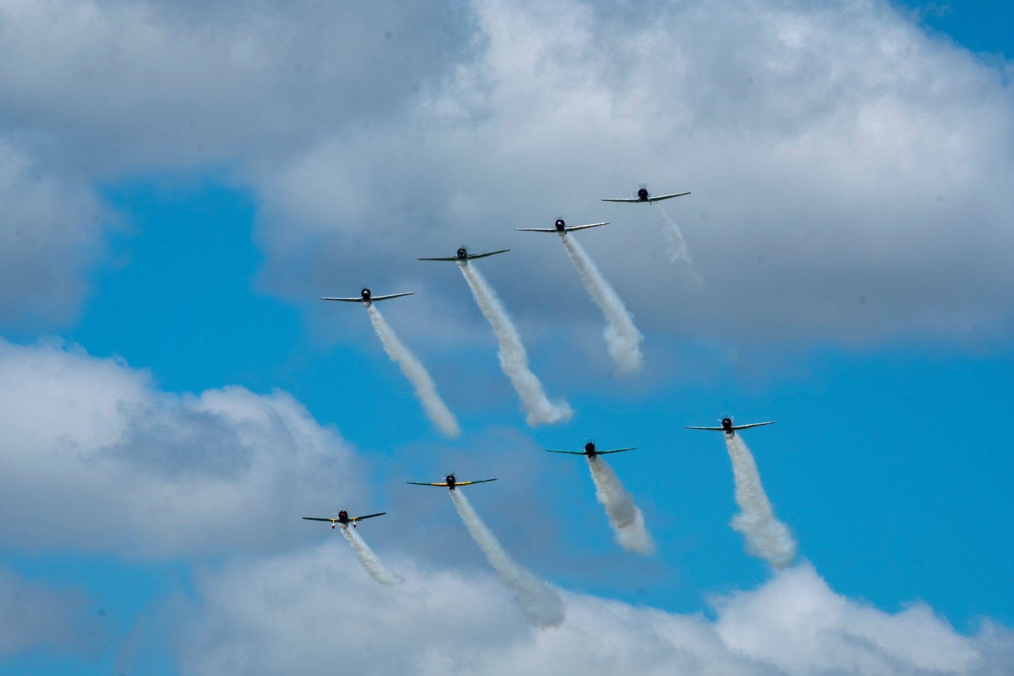 The “Tora! Tora! Tora!”  team re-enacts the attack on Pearl Harbor at the Frontiers in Flight Open House and Airshow Sept. 9, 2018, McConnell Air Force Base, Kan. The crew have been performing the act for 46 years in an effort to honor the men and women that lost their lives during the attack. (U.S. Air Force Photo by Staff Sgt. Preston Webb)