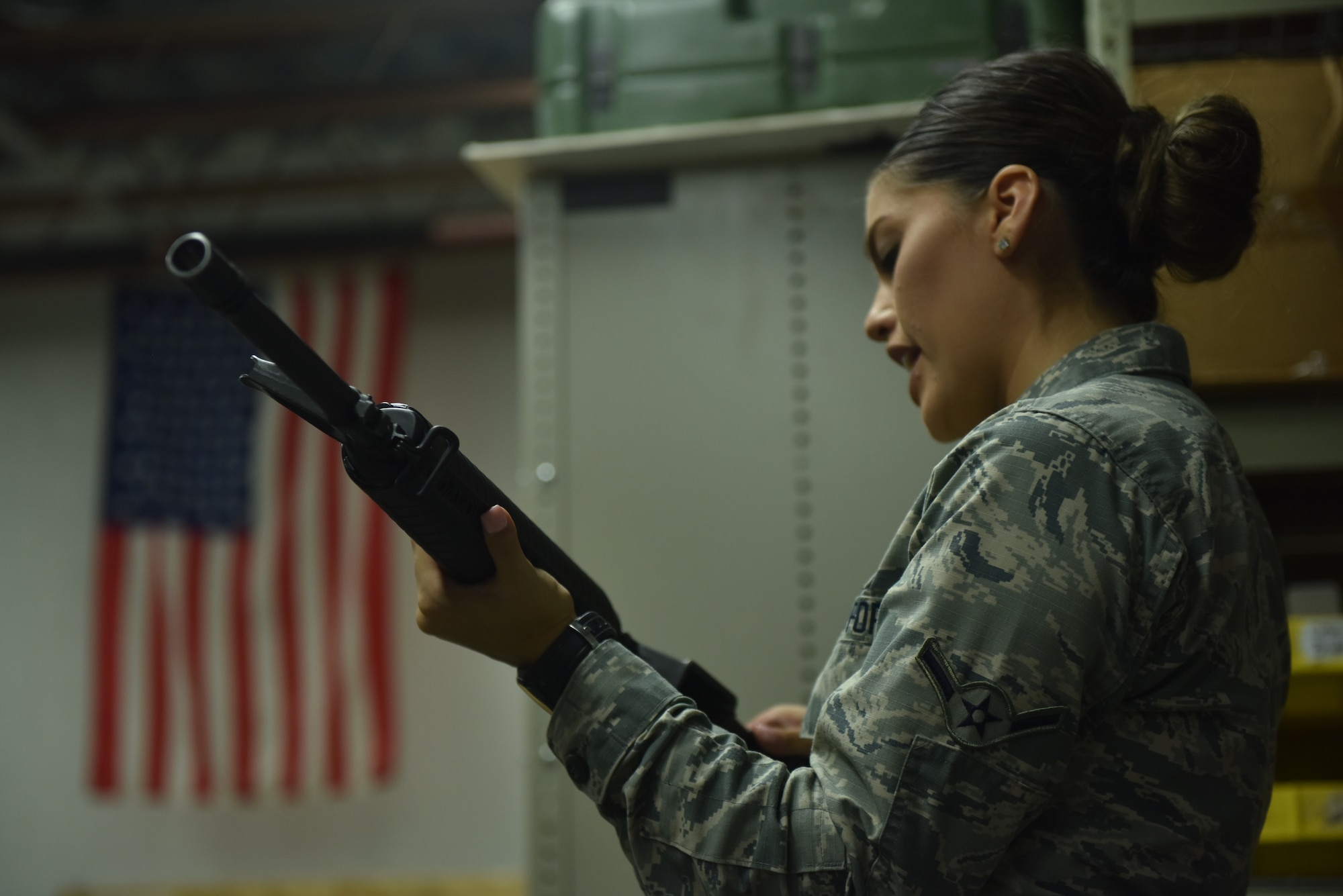 Members of the 509th Logistics Readiness Squadron at Whiteman Air Force Base, Missouri prepare to ship one of the largest small arms loads of the year.