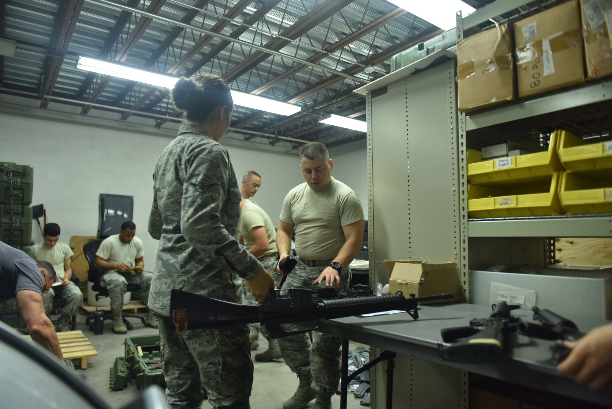 Members of the 509th Logistics Readiness Squadron at Whiteman Air Force Base, Missouri prepare to ship one of the largest small arms loads of the year.