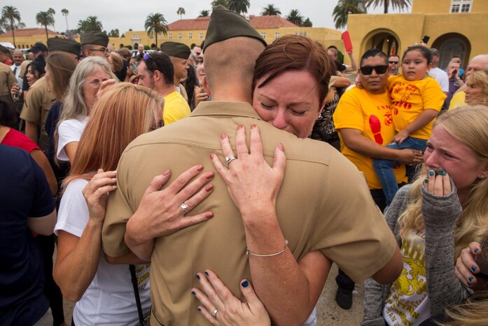 The new Marines of Echo Company, 2nd Recruit Training Battalion, reunite with their loved ones during Family Day at Marine Corps Recruit Depot San Diego, Sept 7