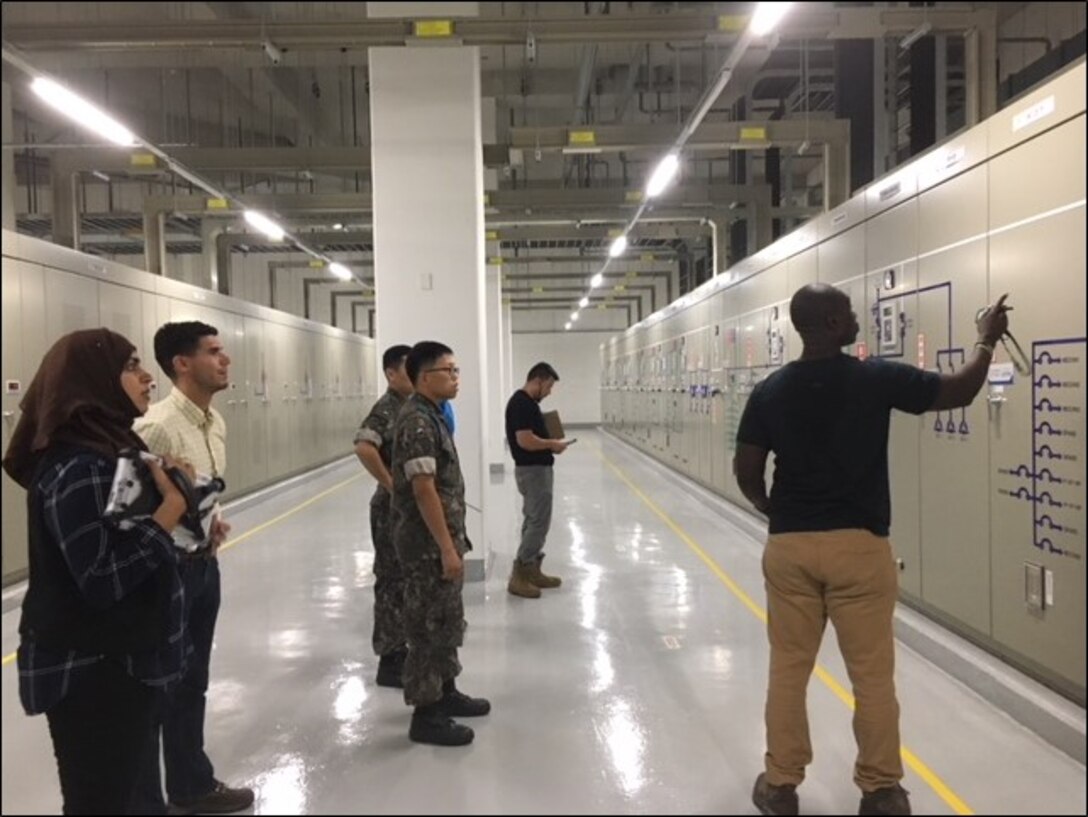 Several members of the North Atlantic district along with Republic of Korea soldiers gather data on stadium electrical capacity at the Korean Baseball Champion Samsung Lions' stadium during their three-week deployment as a Forward Engineer Support Team in support of 8th Army and 19th Engineering Support Command, Dageu, South Korea, Aug 18, 2018.