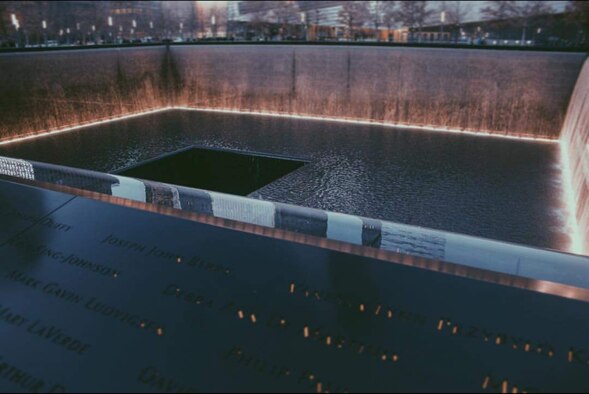 The 9/11 memorial sits at ground zero in New York in remembrance of all who lost their lives on that day.