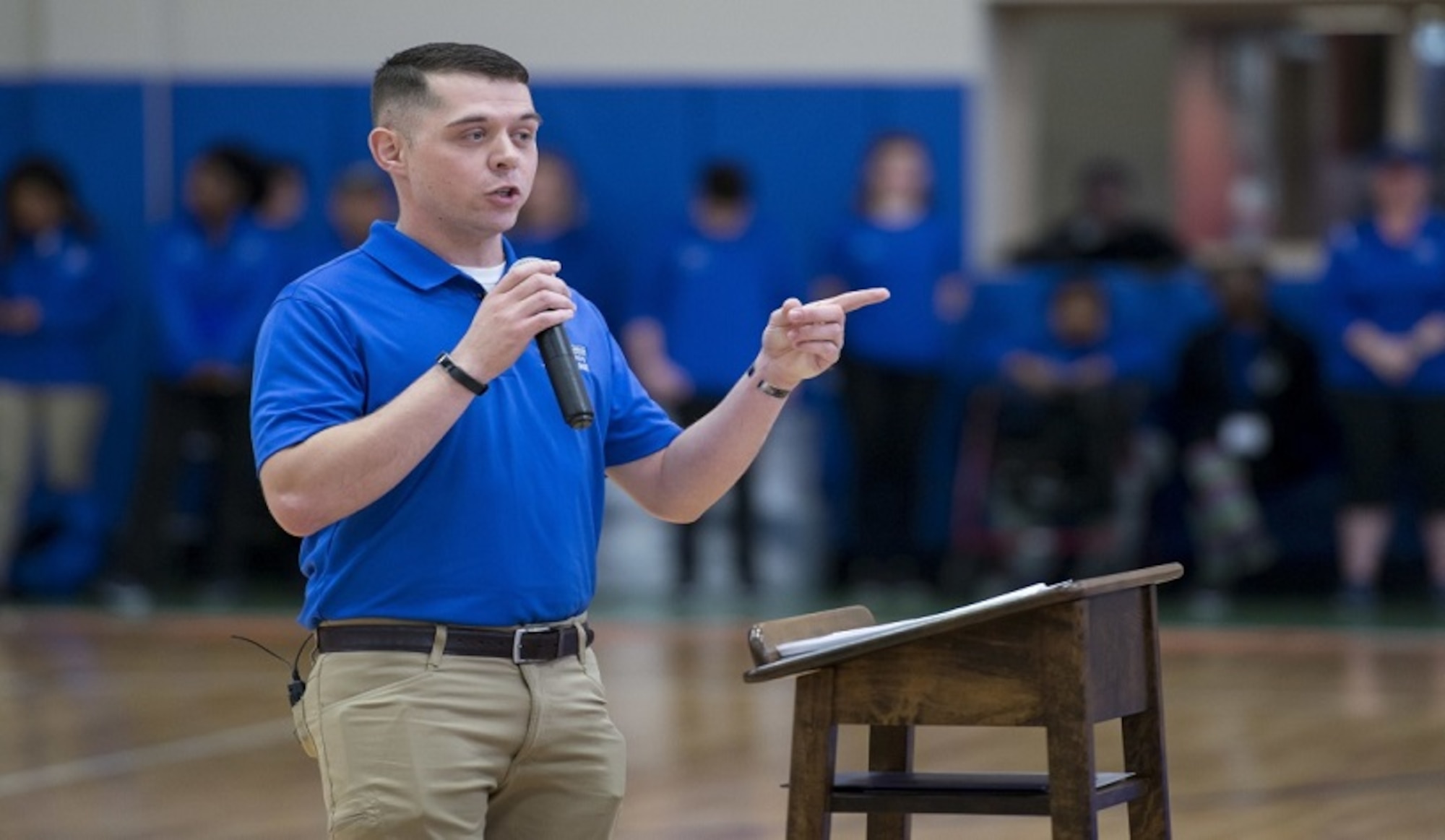 U.S. Air Force Tech. Sgt. Trevor Brewer, 72nd Security Forces Squadron assistant flight chief, speaks during the opening ceremony of the 2018 South Central Warrior CARE Event at Joint Base San Antonio-Randolph, Texas, Jan. 8, 2018. Brewer suffers from invisible wounds, specifically post-traumatic stress disorder (PTSD), steaming from a terrorist attack that took place overseas in March 2011. (U.S. Air Force photo by Sean M. Worrell)
