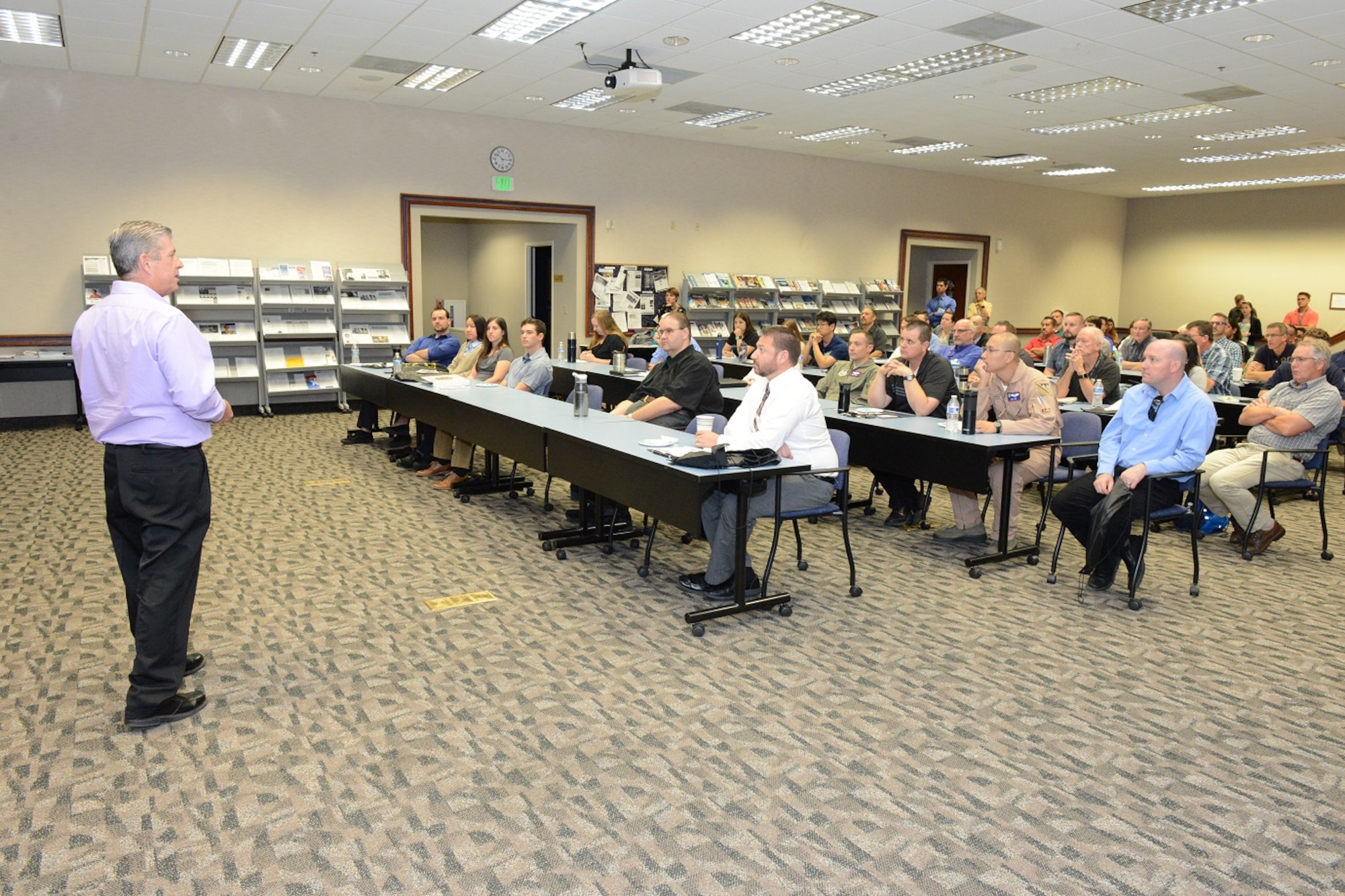 The 3rd Edwards AFB Technical Symposium was held Sept. 10. The symposium was an all-day event occupying all meeting rooms of the Airman and Family Readiness Center. The theme for the symposium was “Over 70 years of Flight Test Excellence: Connect-Learn-Grow." (U.S. Air Force photo by Kenji Thuloweit)
