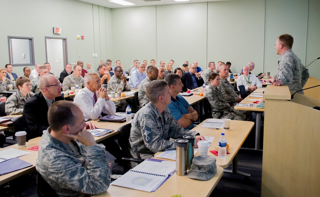 Col. Parker Wright, National Air and Space Intelligence Center commander, opens NASIC’s leadership summit