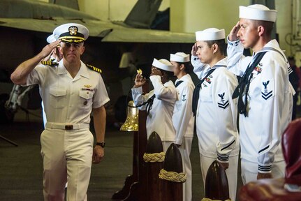 USS Ronald Reagan welcomes new commanding officer in at-sea ceremony