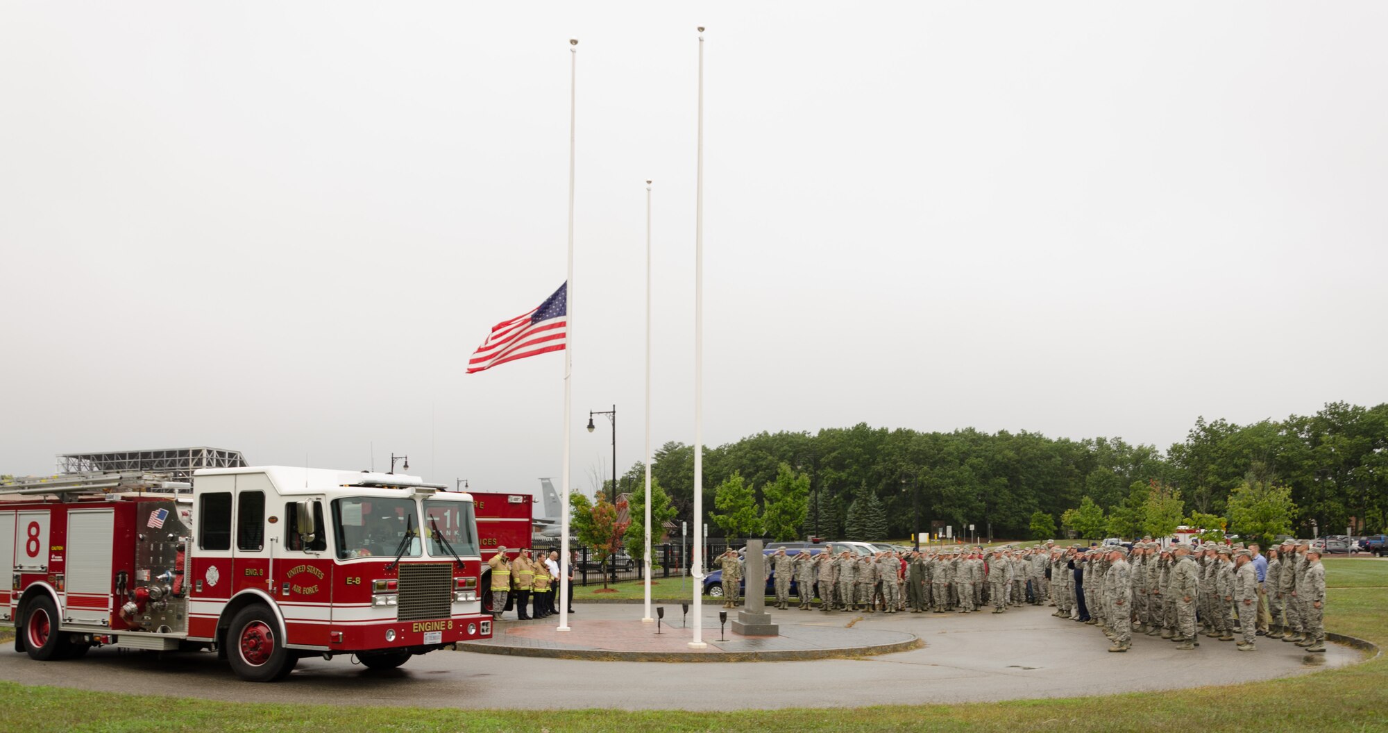 New Hampshire Air National Guard Airmen gather to remember the terrorist attacks of September 11, 2001 and pay tribute to the victims and families of those lost in New York, Pennsylvania and in the Pentagon, Pease Air National Guard Base, N.H, September 11, 2018. The 157th Air Refueling Wing continues to provide air refueling support for the War on Terror. Photo by Tech. Sgt. Aaron P. Vezeau, 157th ARW Public Affairs.