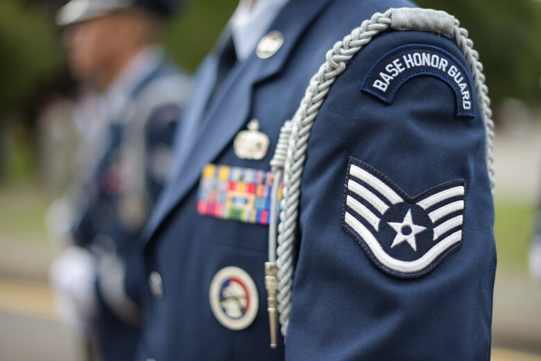 Members of the Team Mildenhall Honor Guard stand by during a 9/11 ceremony at RAF Mildenhall Sep. 11, 2018. The Mildenhall Honor Guard is made up of 15 members from across the base. (U.S. Air Force photo by Tech. Sgt. Emerson Nuñez)