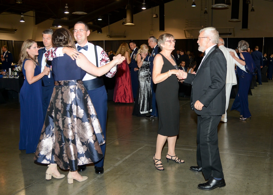 Edwards Air Force Base Airman and civilians dance during the 2018 Air Force Ball at the Antelope Valley Fair Grounds in Lancaster, California, Sept. 8, 2018. (U.S. Air Force photo by Giancarlo Casem)