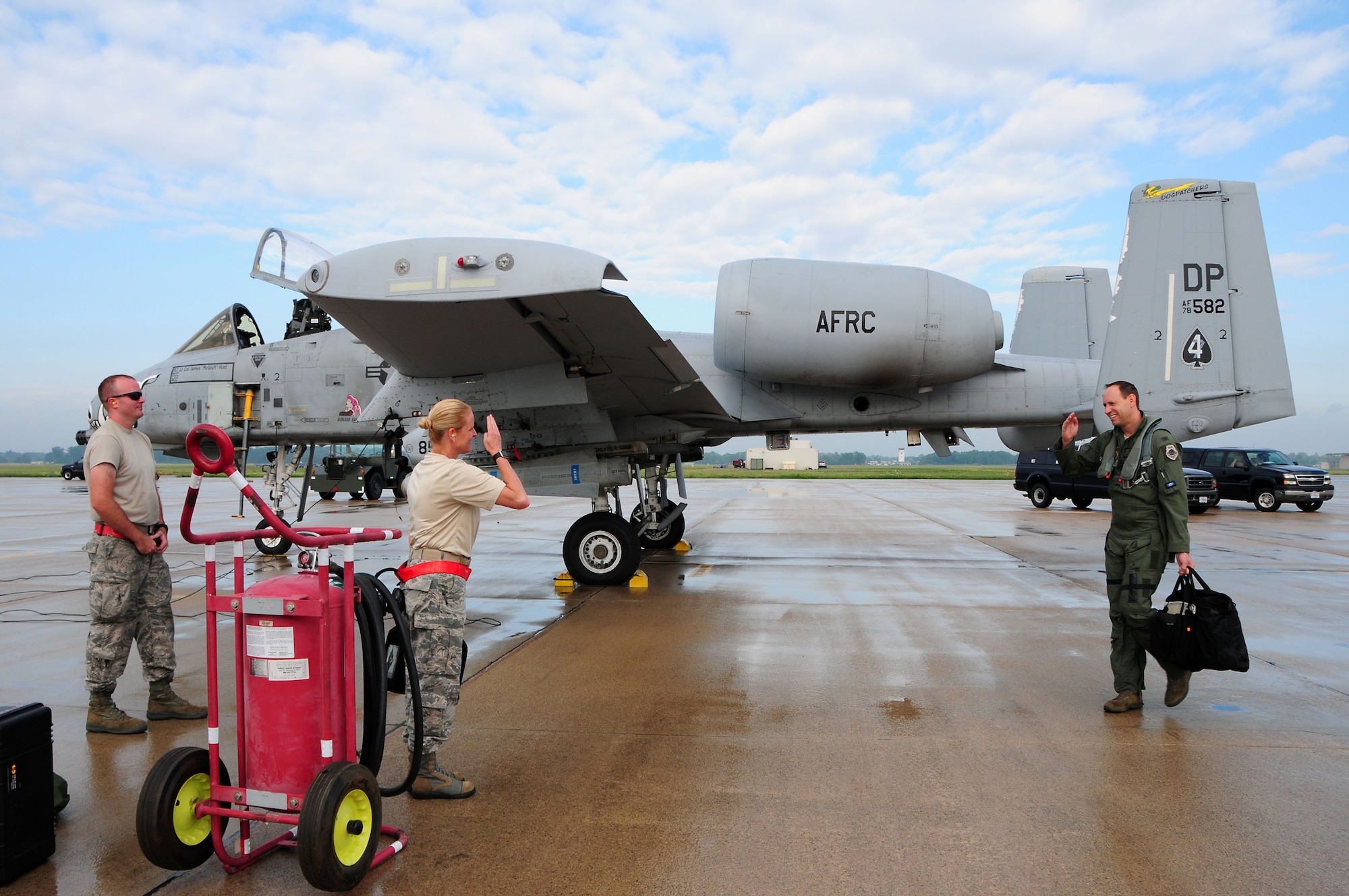 Senior Airman Matthew Pope, 924th Aircraft Maintenance Squadron tactical aircraft mechanic, spent a day showing the 924th Fighter Group superintendent, Chief Master Sergeant Catherine Buchanan, what it takes to be an A-10 Thunderbolt II crew chief.