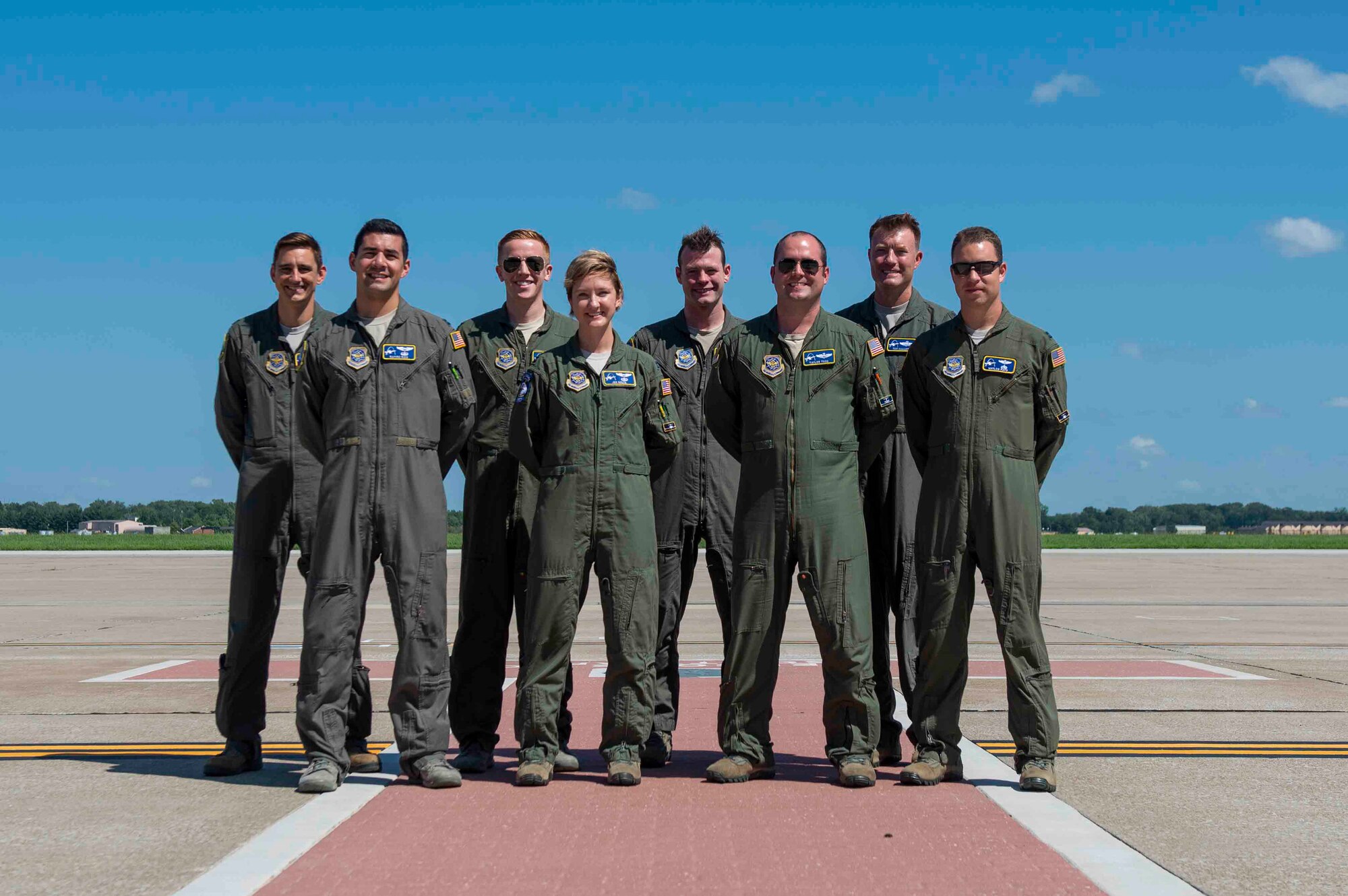 Eight C-21A pilots with the 375th Operations Group, including Lt. Col. Thomas Knaust, Maj. Taylor Todd, and Capts. Angus MacDonald, Alex Beveridge, Ramiro Rios, Jennifer Nolta, Mathew Williams and Waylon Mays, are this week’s Showcase Airmen. In the absence of Command Test Pilots, these pilots flew the first C-21A in the Avionics Upgrade Program. They spent days taking lessons with the avionics manufacturer and a Federal Aviation Association test pilot before they stepped foot in the airplane. This flight was key to building the training program for 100 pilots in the Air Force C-21A fleet.
