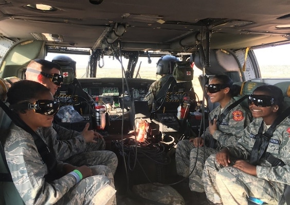 SANTA ROSA LAKE, N.M. – Civil Air Patrol cadets who had been “rescued” as part of the exercise are evacuated in a Black Hawk U-H60 helicopter to the local airport, Aug. 4, 2018.