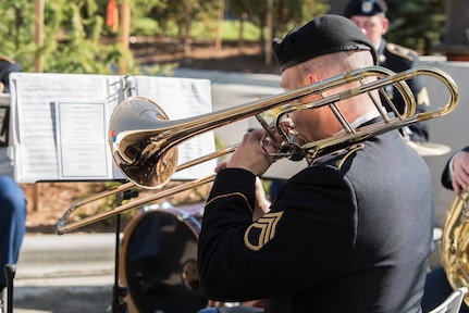 U.S. Army Staff Sgt. Matthew Johnston, 9th Army Band noncommissioned officer in charge of administration, performs during the opening ceremony for Fisher House II at Joint Base Elmendorf-Richardson, Alaska, Sep. 10, 2018. The opening ceremony featured an array of key speakers, the 9th Army Band, Air Force Honor Guard, a ribbon-cutting and a walk-through. The Fisher House program is a unique private-public partnership established to improve the quality of life for military members, retirees, veterans and their families.