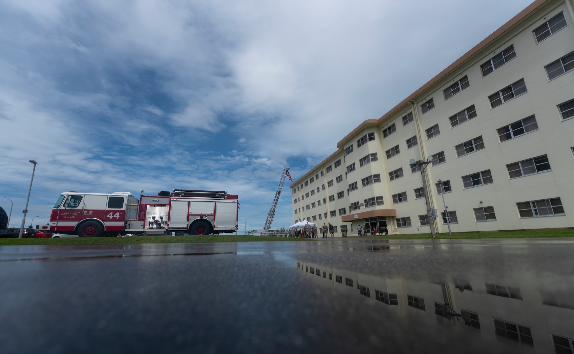Firefighters from the 18th Civil Engineer Squadron and members of Team Kadena prepare for the Kadena Fire Emergency Services 9/11 Memorial Stair Climb Sept. 11, 2018, at Kadena Air Base, Japan. The event was open to all personnel with base access to honor the sacrifice first responders made during the Sept. 11, 2001, terrorist attacks and remember the victims of that day. (U.S. Air Force photo by Staff Sgt. Micaiah Anthony)