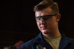 U.S. Air Force Senior Airman Jaceb Brammer, a 35th Maintenance Squadron aircraft structural maintenance journeyman, inspects an F-16 Fighting Falcon at Misawa Air Base, Japan, Aug. 24, 2018. Without this repair, the aircraft would’ve been decommissioned indefinitely until the state-side depot allocated a slot in the next fiscal year. The restoration not only required outside-the-box thinking, but high levels of maintenance competency and skill. (U.S. Air Force photo by Airman 1st Class Collette Brooks)