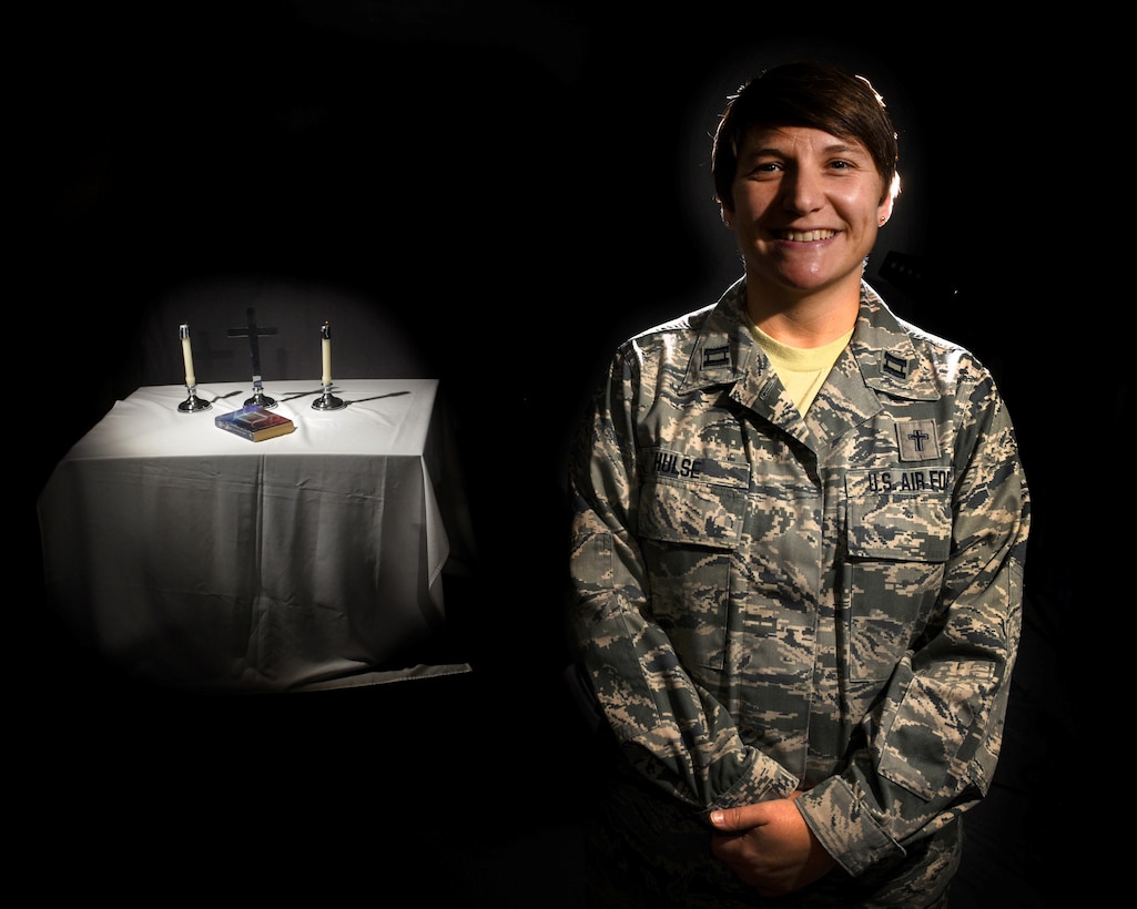 Captain Gretchen Hulse, a Chaplain at the 171st Air Refueling Wing near Pittsburgh, poses for a photo on Sept. 8, 2018. (U.S. Air National Guard Photo by Staff Sgt. Bryan Hoover)