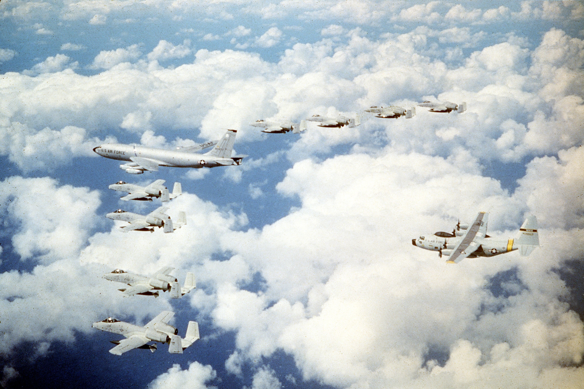 KC-135A in formation with A-10 Warthogs. (U.S. Air Force courtesy photo)