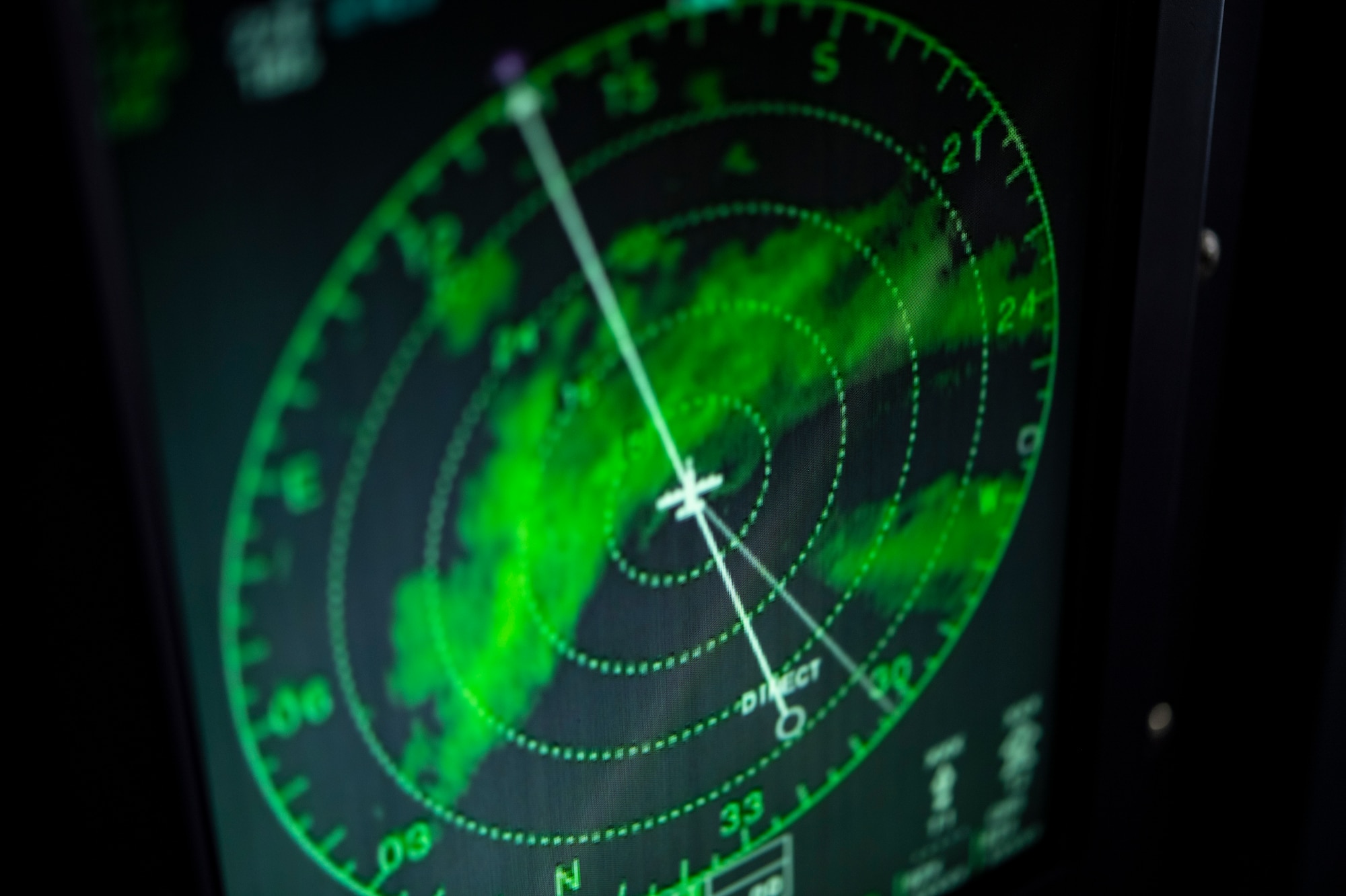The doppler radar on board a WC-130J Hercules during a U.S. Air Force Reserve 53rd Weather Reconnaissance Squadron mission Sept. 12, 2018. Also known as the Hurricane Hunters, the squadron is conducting a storm tasking mission into Hurricane Florence to provide critical and timely weather data for the National Hurricane Center to assist in providing up-to-date and accurate information for storm forecasts. (U.S. Air Force photo by Tech. Sgt. Chris Hibben)