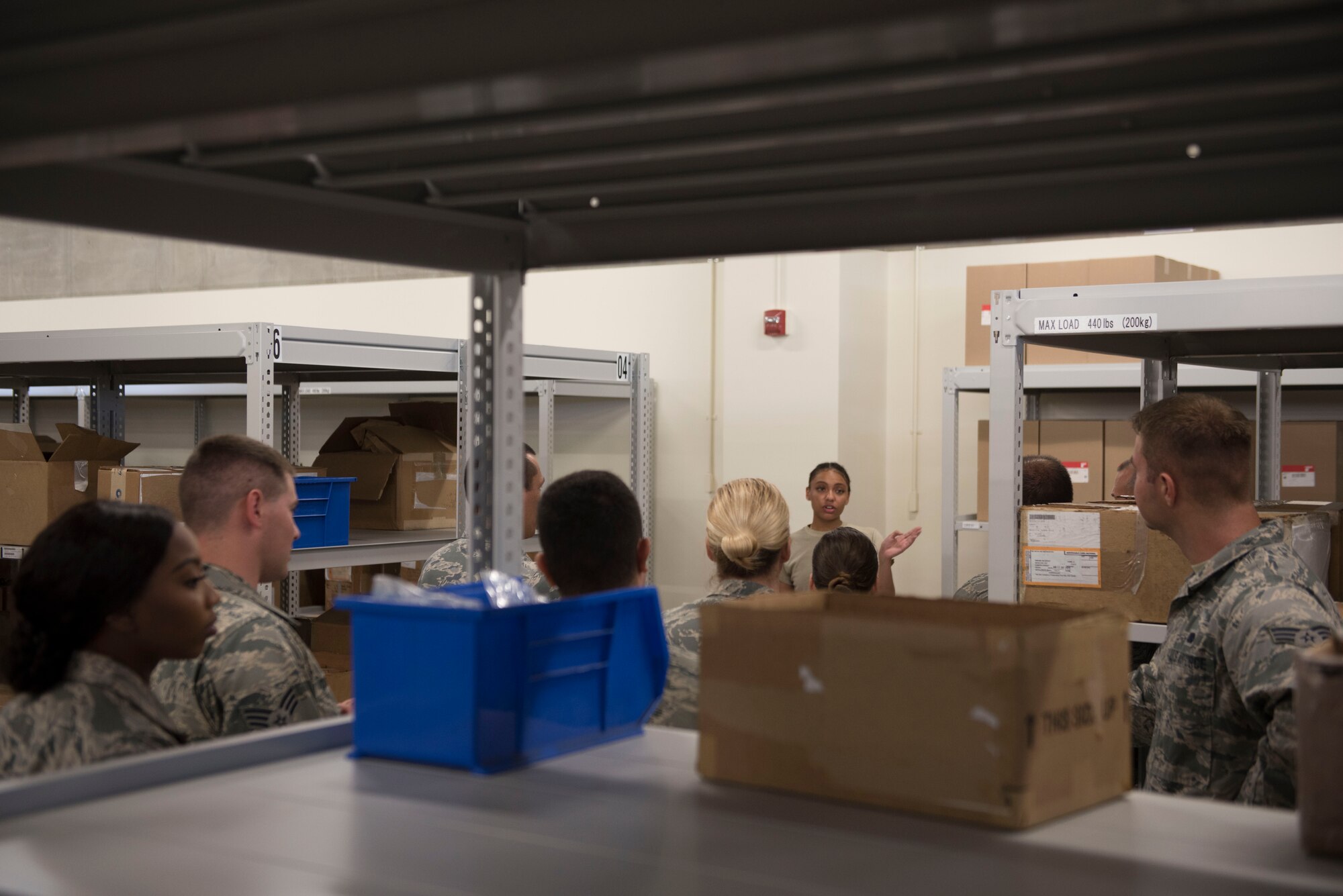 U.S. Air Force Senior Airman Serah Lewis, 18th Logistics Readiness Squadron central storage journeyman, leads training for members of the 919th Special Operations Logistics Readiness Squadron from Duke Field, Fla., Sept. 12, 2018, at Kadena Air Base, Japan. Airmen train consistently to ensure all members are educated and ready to perform their missions.