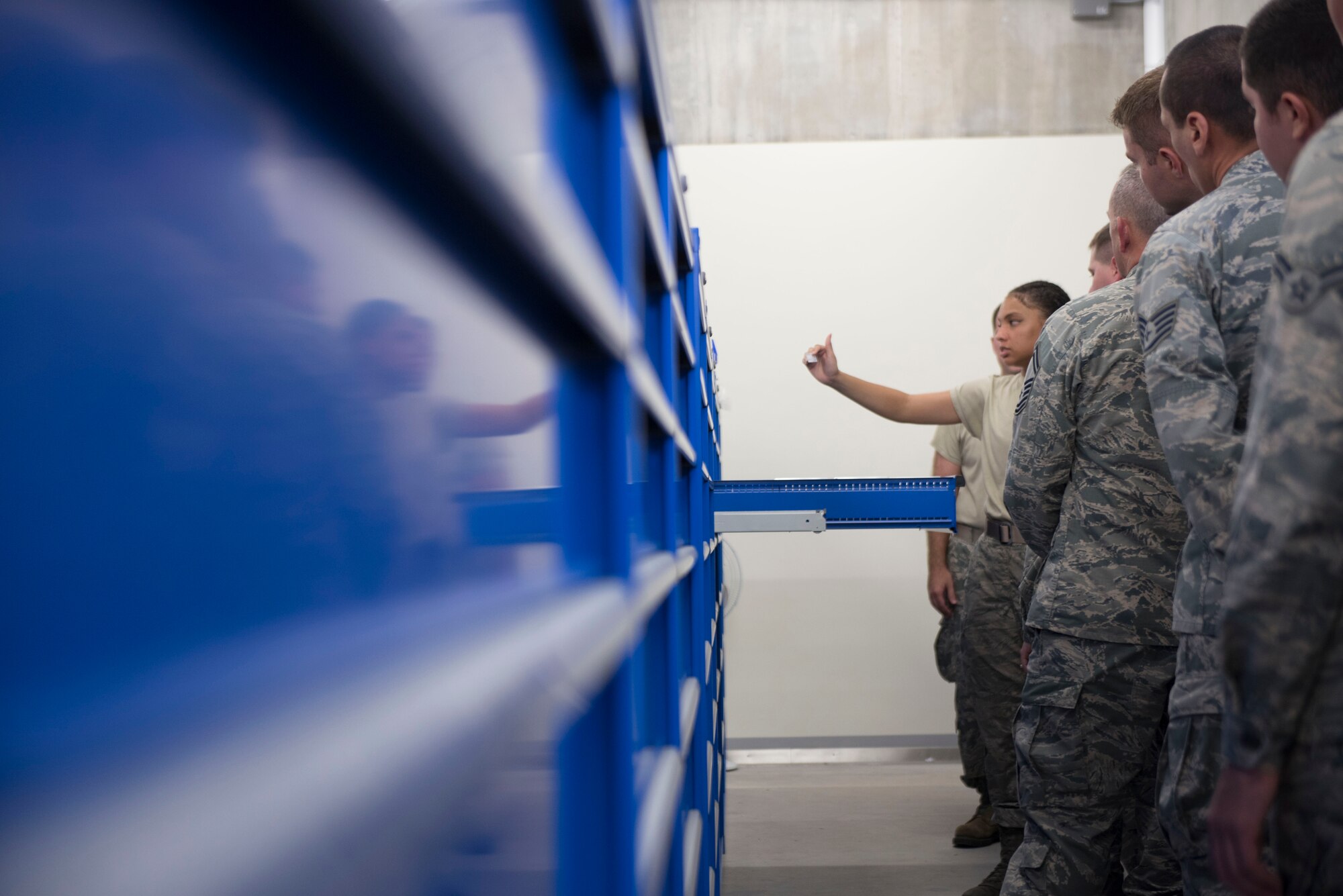 U.S. Air Force Senior Airman Serah Lewis, 18th Logistics Readiness Squadron central storage journeyman, leads training for members of the 919th Special Operations Logistics Readiness Squadron from Duke Field, Fla., Sept. 12, 2018, at Kadena Air Base, Japan. Airmen train consistently to ensure all members are educated and ready to perform their missions.