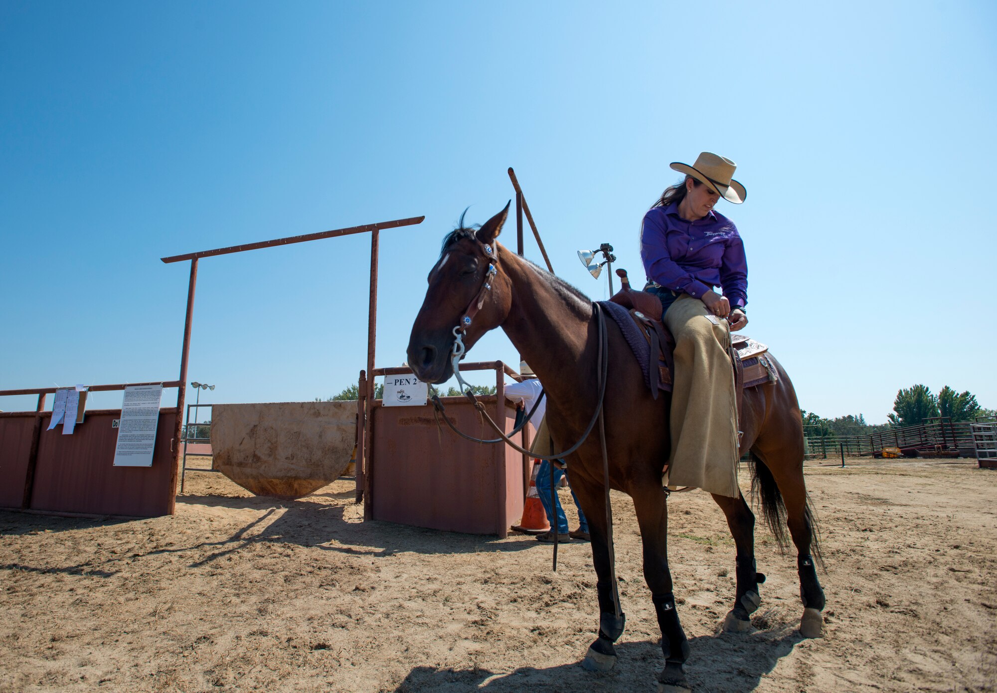 Cutting is a western-style equestrian competition in which a horse and rider work as a team before a judge or panel of judges to demonstrate the horse's athleticism and ability to handle cattle during a ​2 1⁄2 minute performance, called a "run." Each contestant is assisted by four helpers: two are designated as turnback help to keep cattle from running off to the back of the arena, and the other two are designated as herd holders to keep the cattle bunched together and prevent potential strays from escaping into the work area.