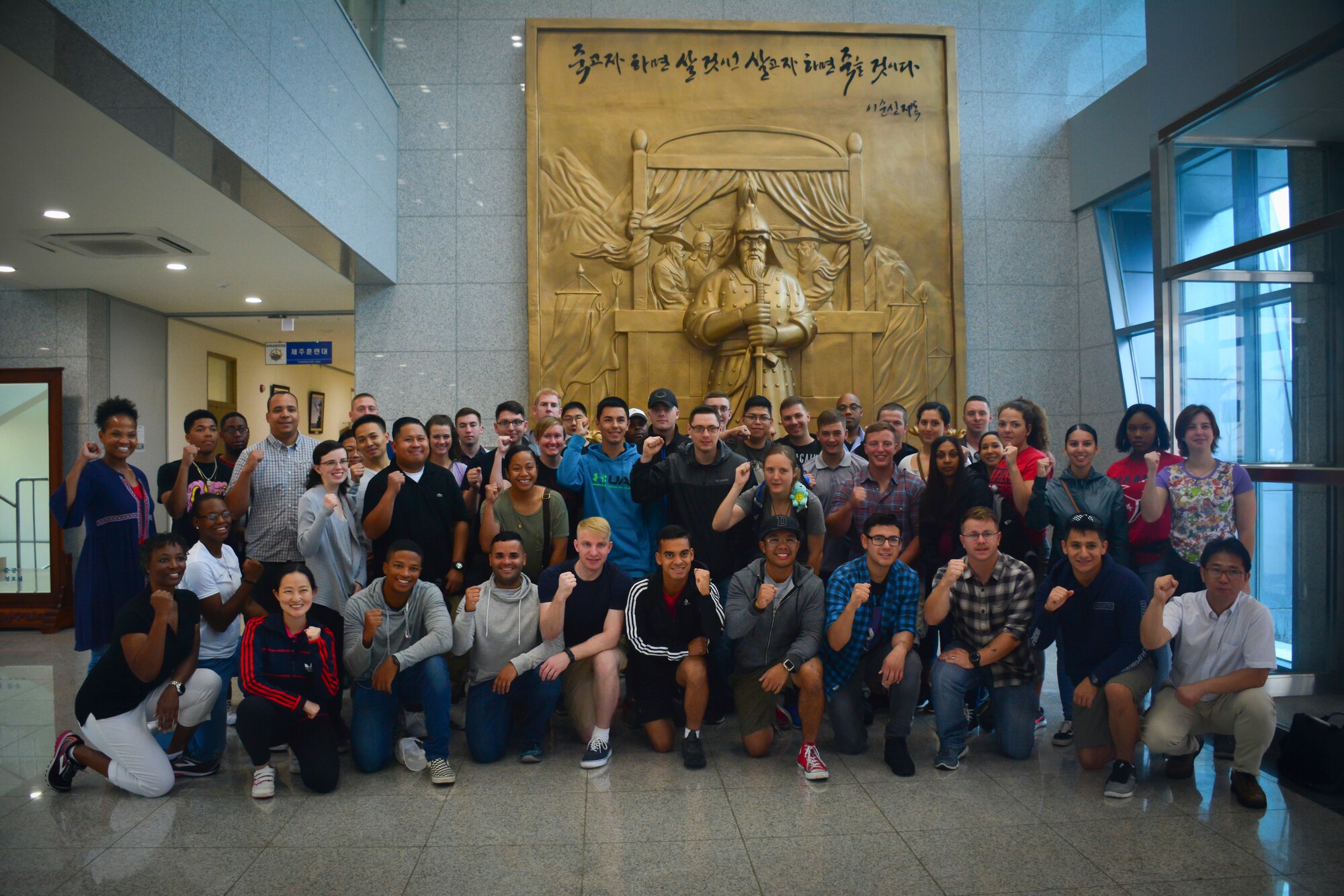 Military members from United States Forces Korea pose for a photo while on a tour of Jeju Island, Republic of Korea, Sept. 13, 2018.