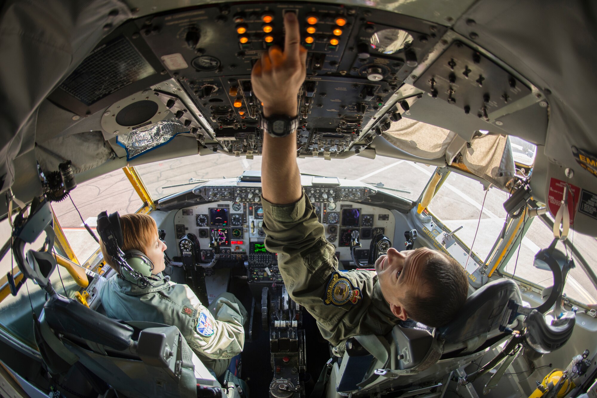U.S. Air Force Maj. Micah Yost, 351st Air Refueling Squadron pilot, prepares for take-off aboard a KC-135 Stratotanker prior to a flight at RAF Mildenhall, England, Sept. 13, 2018. The 100th ARW supported training with a U.S. Air Force B-52 and Romanian Air Force F-16s in the airspace above Romania.(U.S. Air Force photo by Tech. Sgt. Emerson Nuñez)