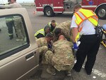 ​Seven members of the Colorado Air National Guard 140th Wing Explosives Ordnance Disposal Flight responded to a severe car accident May 9, 2017, outside of the Buckley Air Force Base perimeter in Aurora, Colo. The Airmen provided emergency care to an unconscious individual and directed traffic to facilitate access for Aurora Fire and Ambulatory services