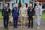 From left to right: Maj.Gen.Chartchai Chaigasam, Director General, Office of Chief of Defense Forces, AVM Tanasak Metananta, Deputy Director, Directorate of Operations, Maj. Gen. Bret Daugherty, the adjutant general, Washington National Guard, Maj.Gen.Seri Sukontamalai, Director, Defense Information and Space Technology Department and Col. Gent Welsh, commander, 194th Wing pose by the Minuteman statue at Camp Murray, Wash. on Sept. 12, 2018.