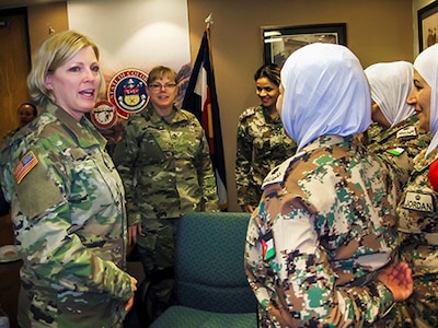 The Colorado National Guard hosted soldiers and airmen from the Jordan Armed Forces-Arab Army and Royal Jordanian Air Force May 15-21, 2016, in Colorado, as part of the National Guard State Partnership Program. During the exchange, participants attended a roundtable May 20 at CONG Joint Force Headquarters, Centennial, Colo., to discuss the experience of women in the military.
