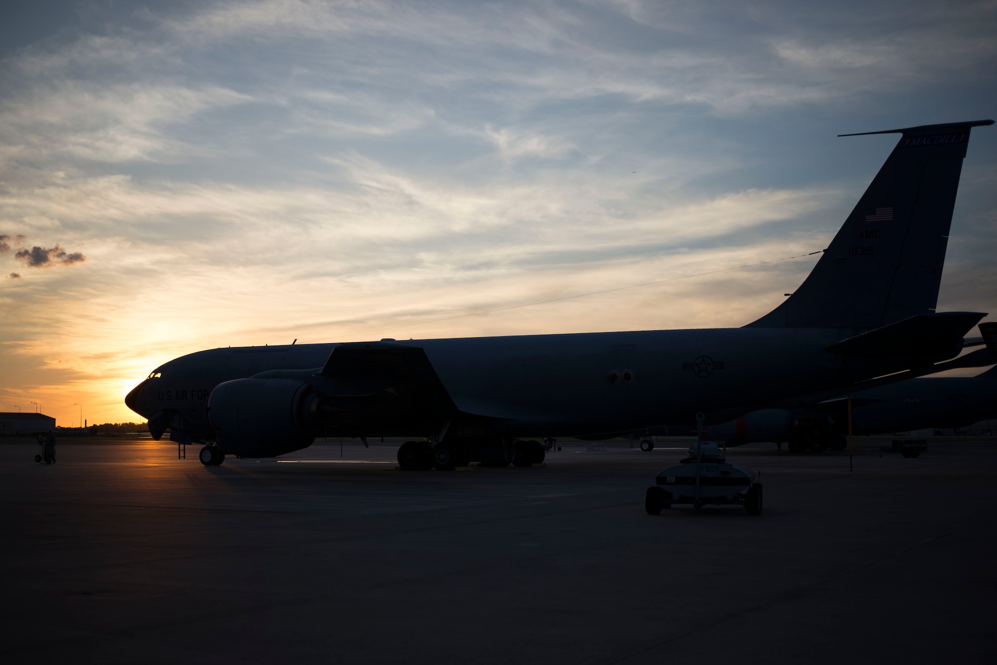 A KC-135 Stratotanker sits on the flightline at MacDill Air Force Base, Florida, Sept. 12, 2018.