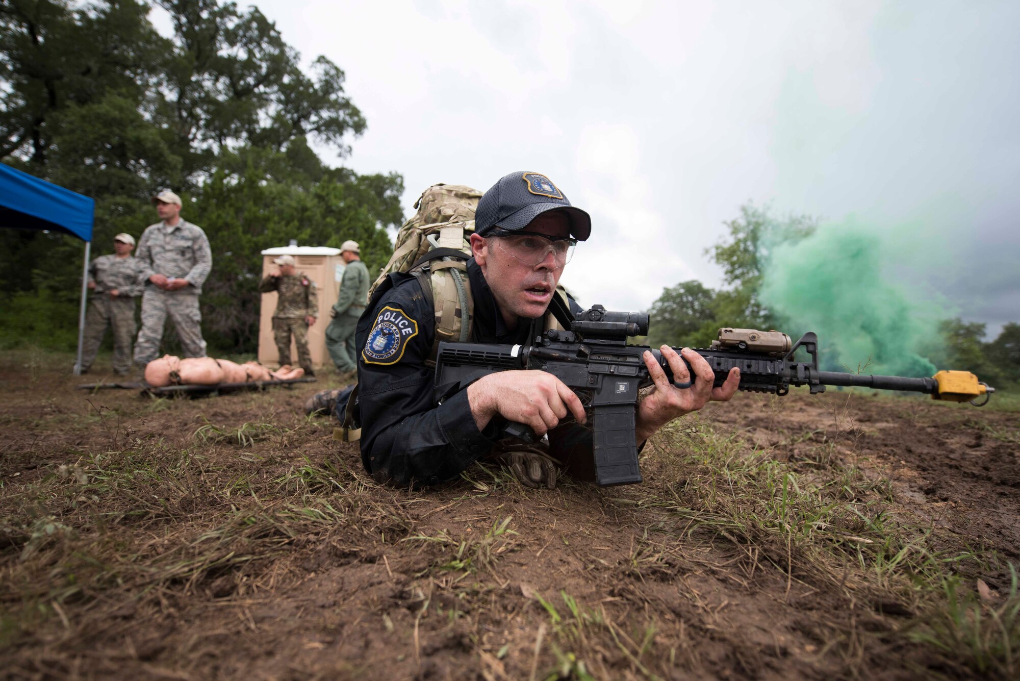 U.S. Air Force Airmen with Air Education and Training Command, compete in a dismounted operation competition during Air Force Defender Challenge.