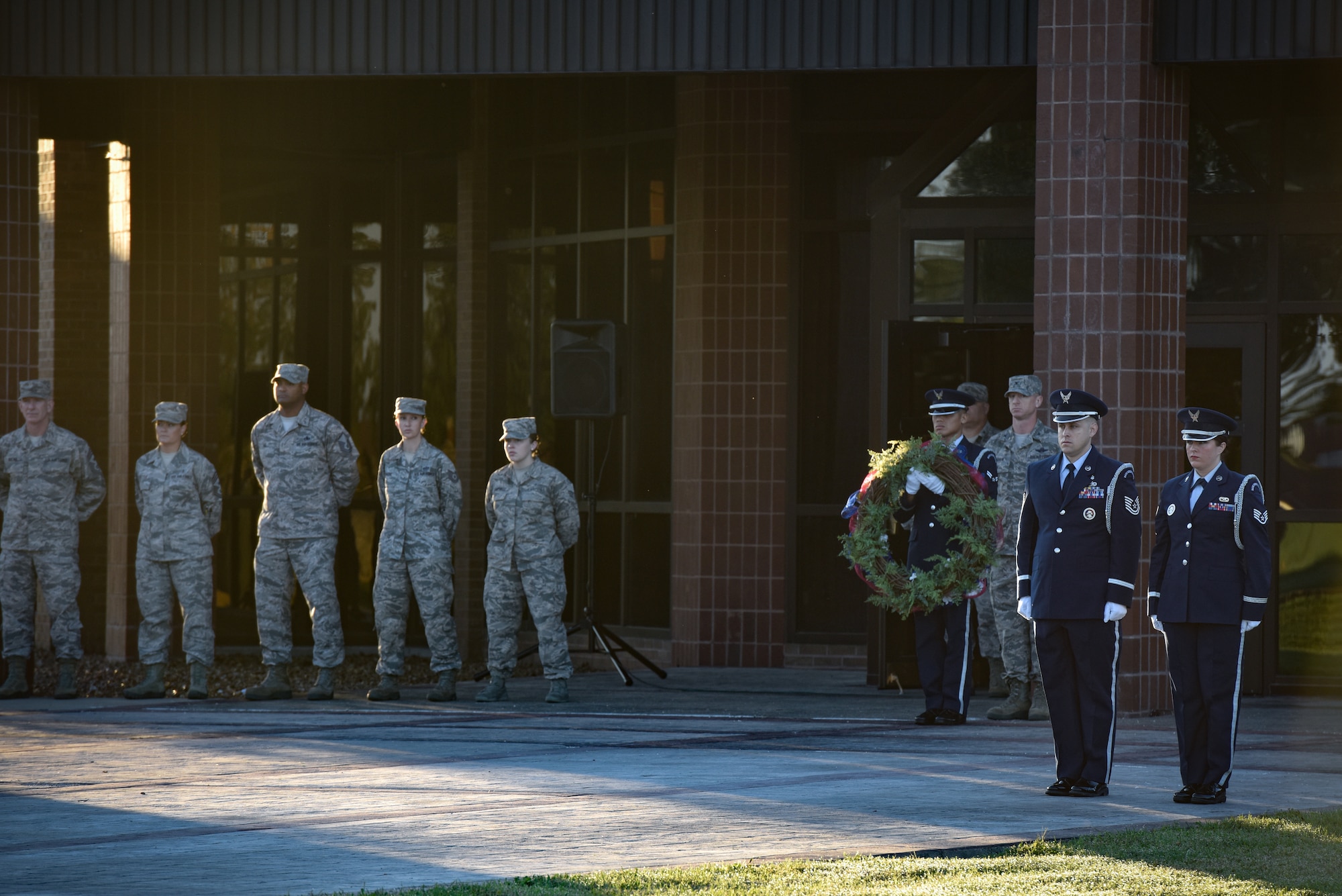 Whiteman Air Force Base Personnel and Base Honor Guard took place in a wreath laying ceremony to commemorate those lost during the September 11th attacks.