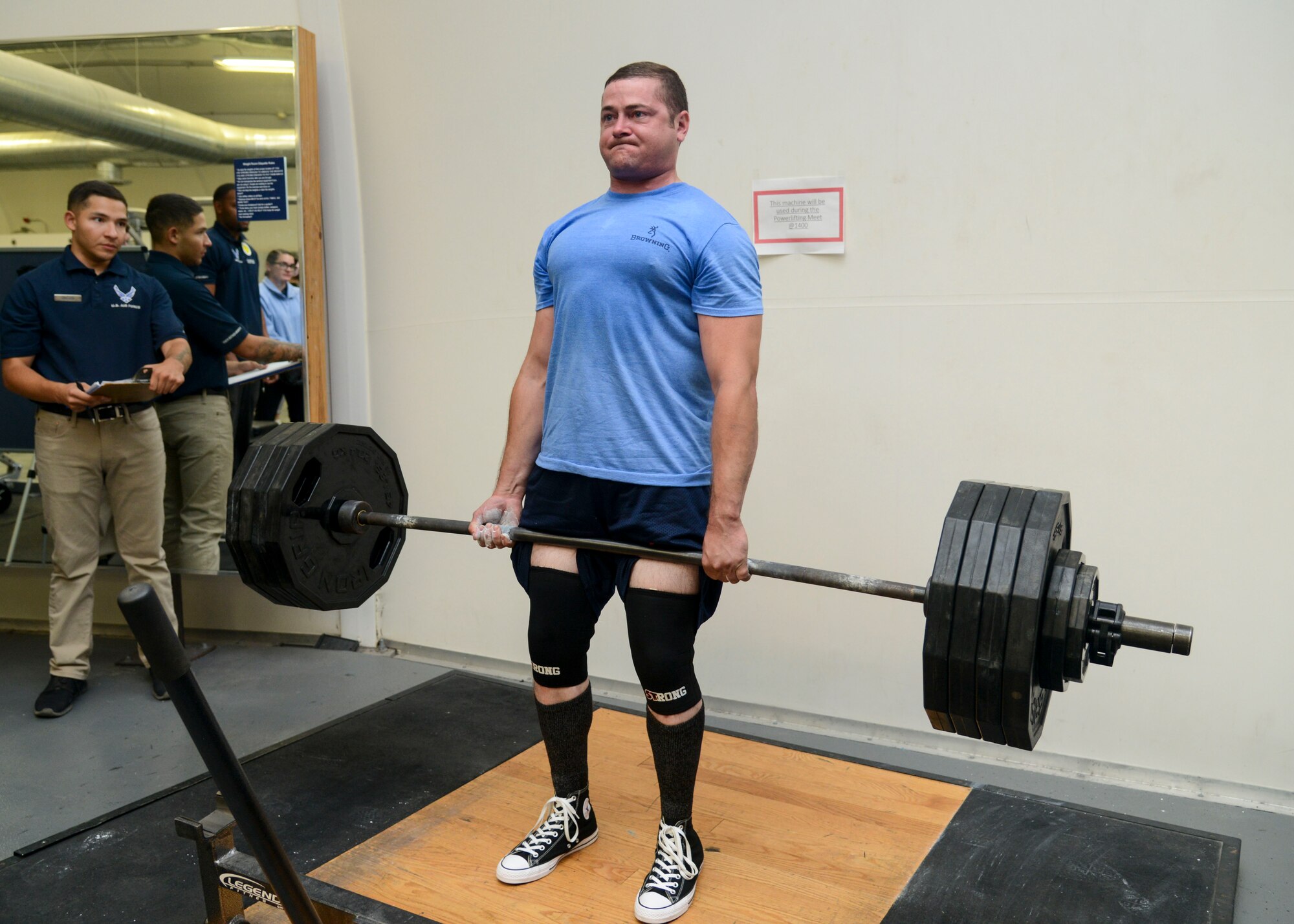 Compeitive powerlifter John Alexander competes in the deadlift portion of a powerlifting competition at the Rosburg Fitness Center on Edwards Air Force Base, California, Sept. 13, 2018. (U.S. Air Force photo by Giancarlo Casem